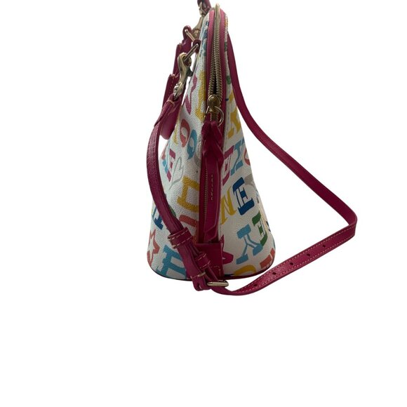 Dooney & Bourke Multicolor Logo Canvas Satchel With Pink Leather Trim & Dust Bag - Picture 5 of 16